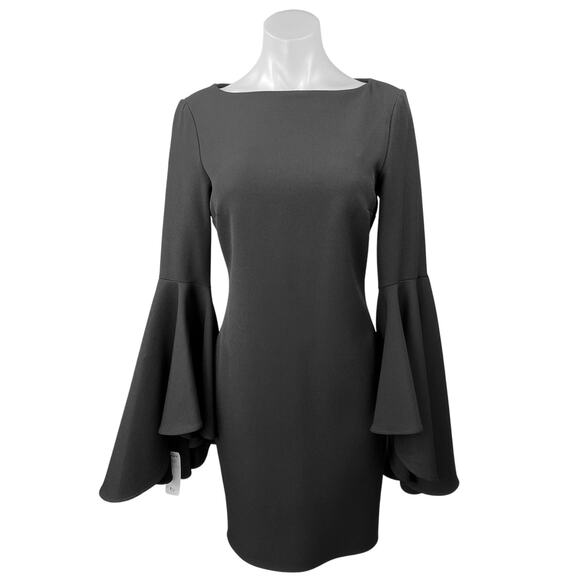 NEW Alberto Makali Black Boatneck Bell Sleeve Mini Bodycon Pencil Sheath Dress 4 - Picture 1 of 6